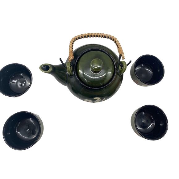 Japanese Ceremony Tea Set Vintage 5 Piece Japanese Kung Fu Tea Jade Green - Picture 11 of 11